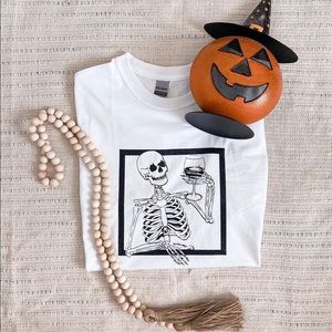 Boutique Unisex Graphic Skeleton, Wine, Halloween Tee